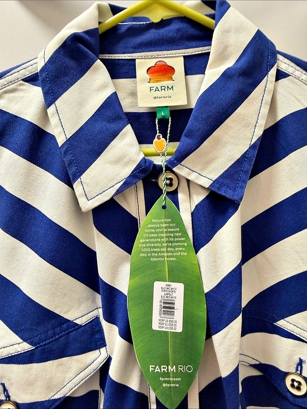Farm Rio Striped Belted Romper in Blue & White NWT - Picture 2 of 4